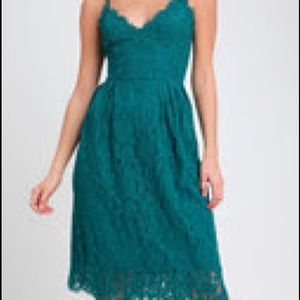Royal Treatment Teal Blue Lace Midi Skater Dress